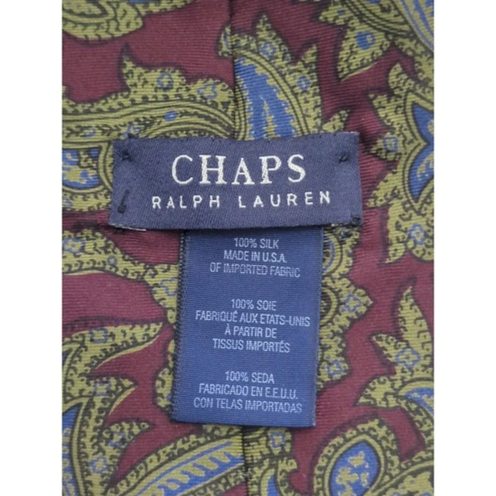Chaps Ralph Lauren 100% Silk Necktie Paisley‎ Floral Wine Red Blue Gold 57
